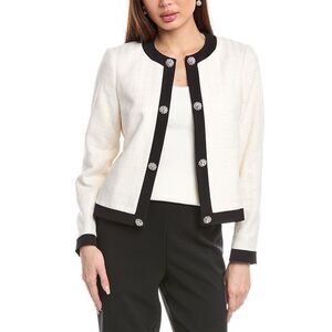 Anne Klein Womens Embellished Framed Jacket, White